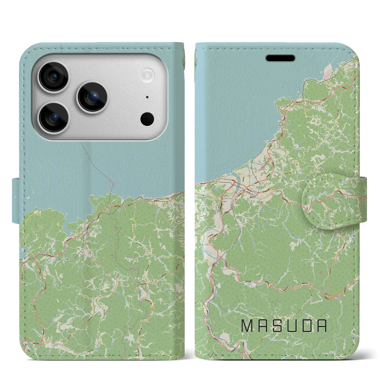 【益田(島根県)】地図柄iPhoneケース(手帳タイプ)ナチュラル・iPhone 17 Pro Max 用