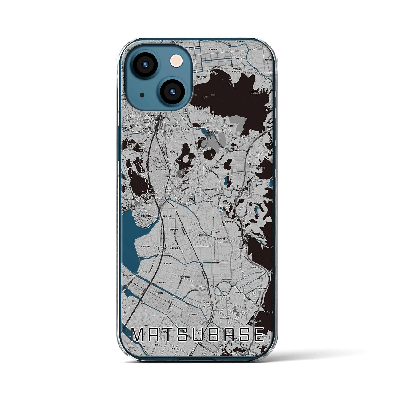 【松橋(熊本県)】地図柄iPhoneケース(クリアタイプ)モノトーン・iPhone 13 用