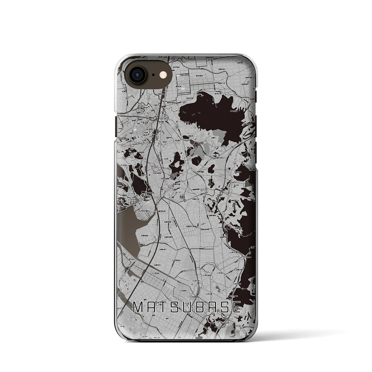 【松橋(熊本県)】地図柄iPhoneケース(クリアタイプ)モノトーン・iPhone SE(第3 / 第2世代) / 8 / 7 / 6s / 6 用