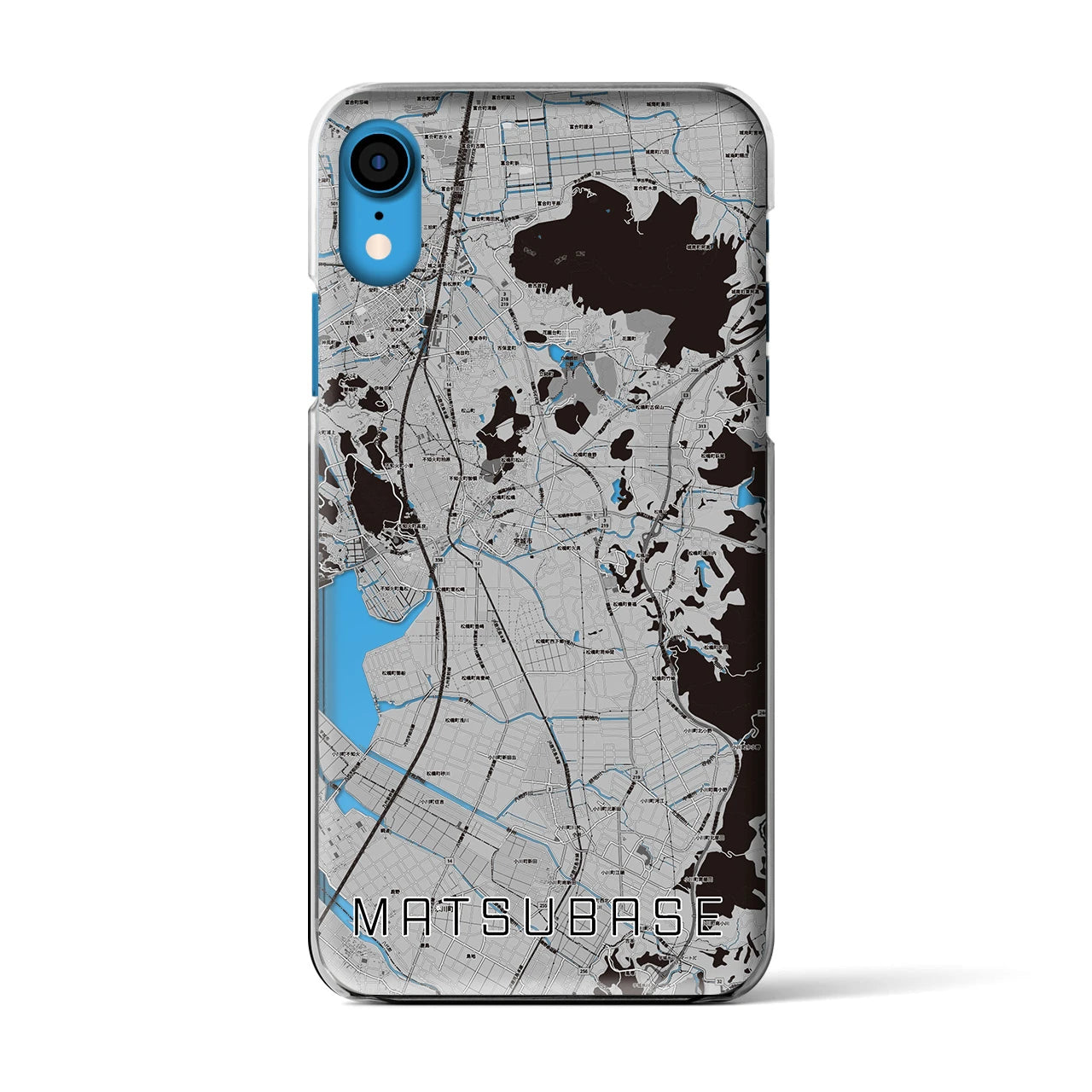 【松橋(熊本県)】地図柄iPhoneケース(クリアタイプ)モノトーン・iPhone XR 用