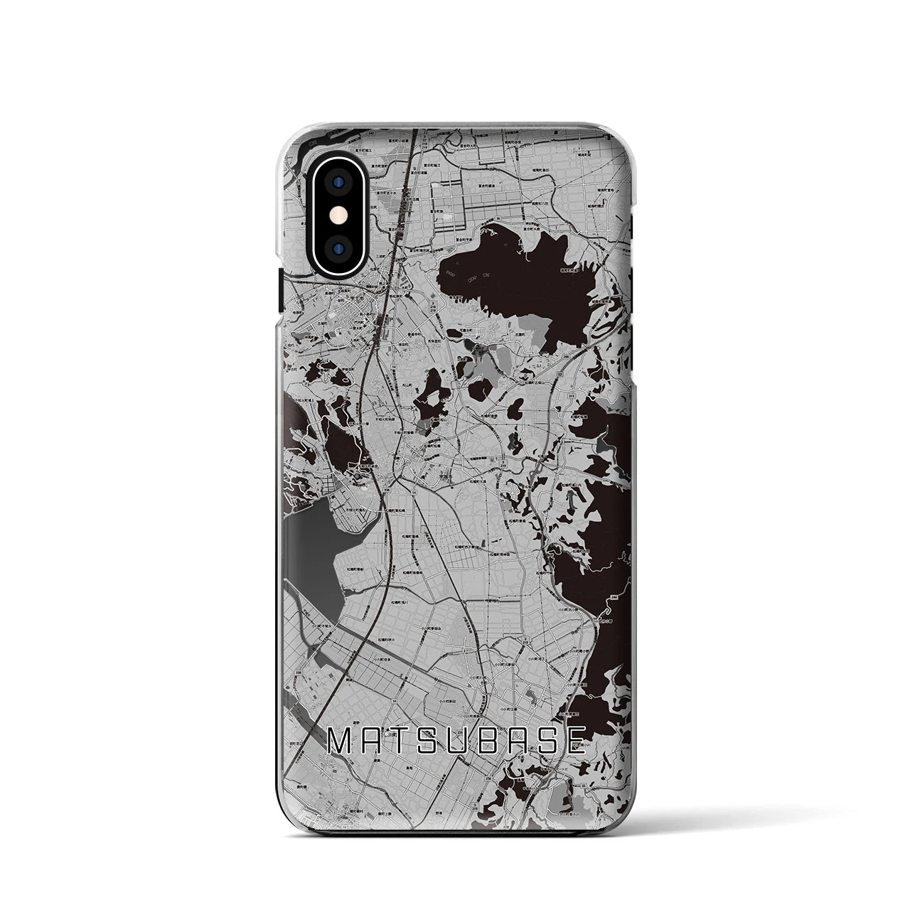 【松橋(熊本県)】地図柄iPhoneケース(クリアタイプ)モノトーン・iPhone XS / X 用