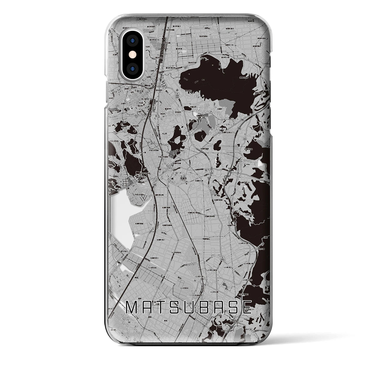 【松橋(熊本県)】地図柄iPhoneケース(クリアタイプ)モノトーン・iPhone XS Max 用