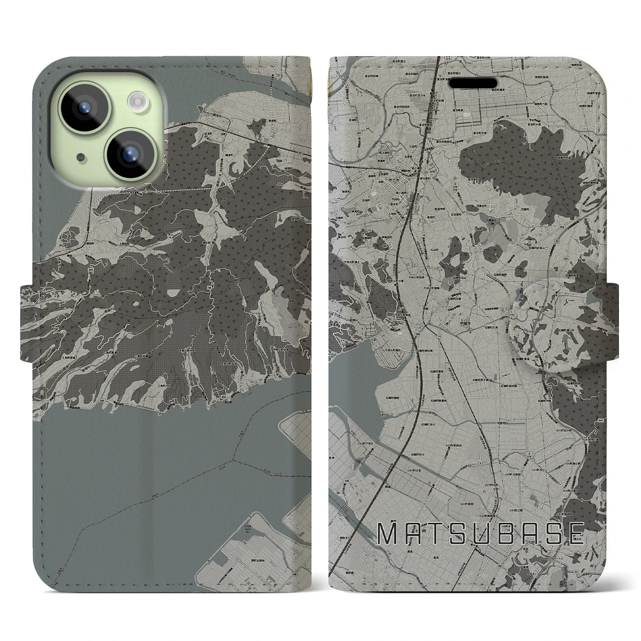 【松橋(熊本県)】地図柄iPhoneケース(手帳タイプ)