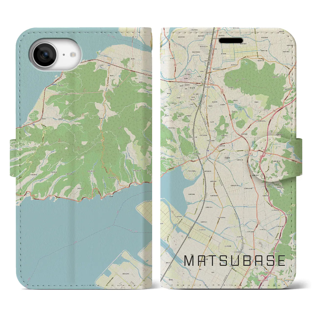 【松橋(熊本県)】地図柄iPhoneケース(手帳タイプ)