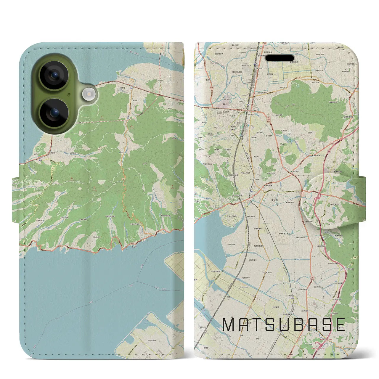 【松橋(熊本県)】地図柄iPhoneケース(手帳タイプ)モノトーン・iPhone 17 Pro Max 用