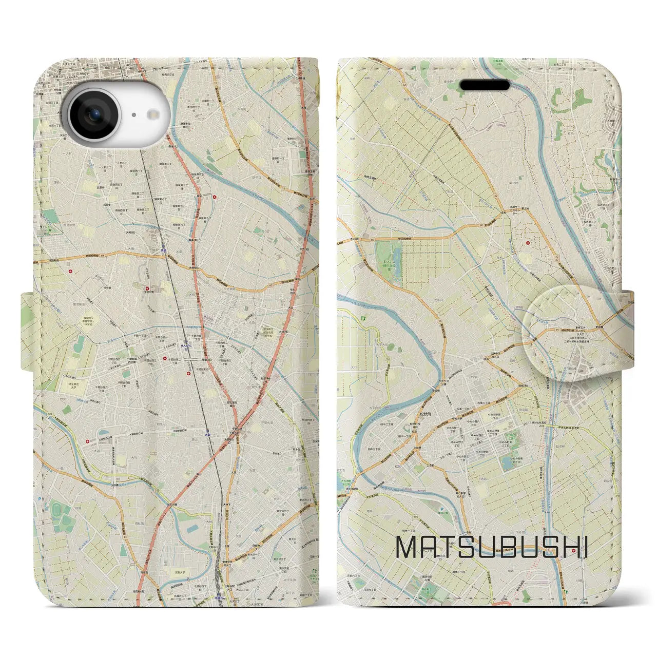 【松伏(埼玉県)】地図柄iPhoneケース(手帳タイプ)