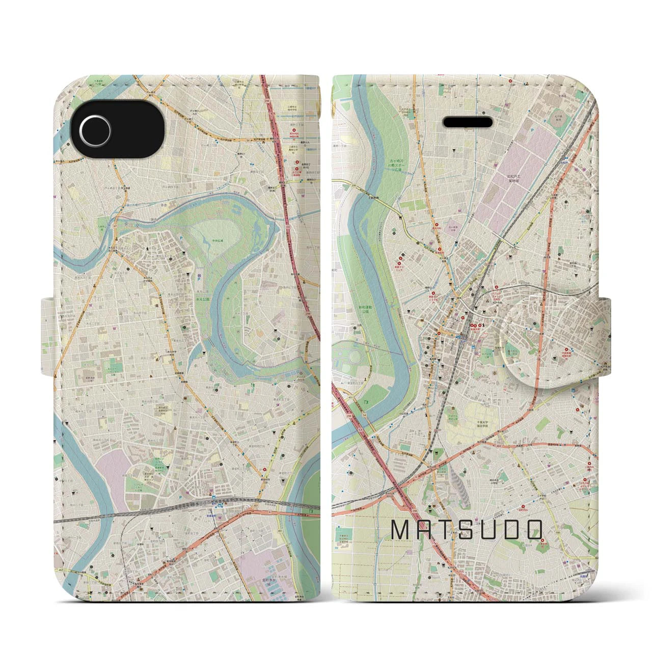 【松戸(千葉県)】地図柄iPhoneケース(手帳タイプ)ナチュラル・iPhone SE(第3 / 第2世代) / 8 / 7 / 6s / 6 用