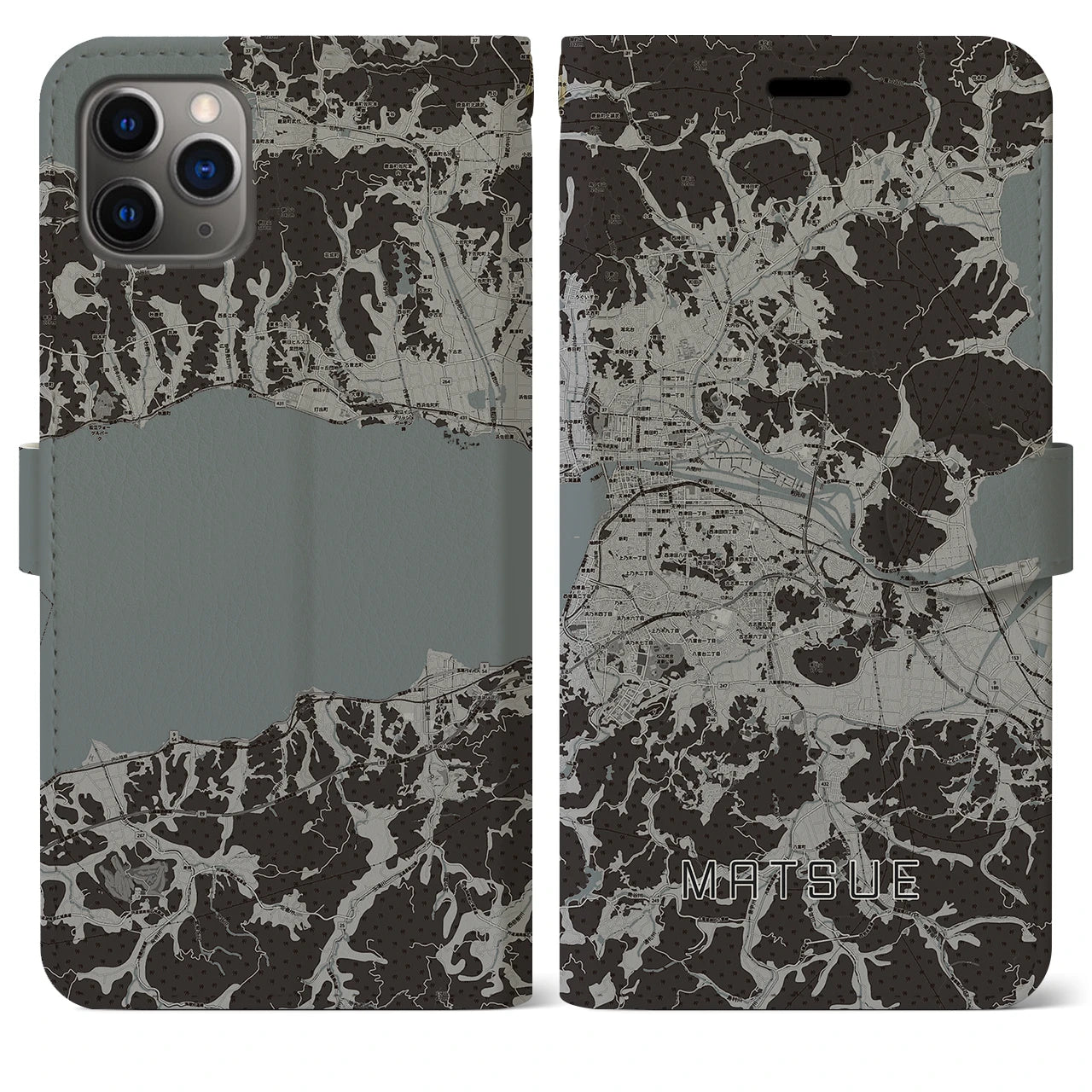 【松江(島根県)】地図柄iPhoneケース(手帳タイプ)モノトーン・iPhone 11 Pro Max 用