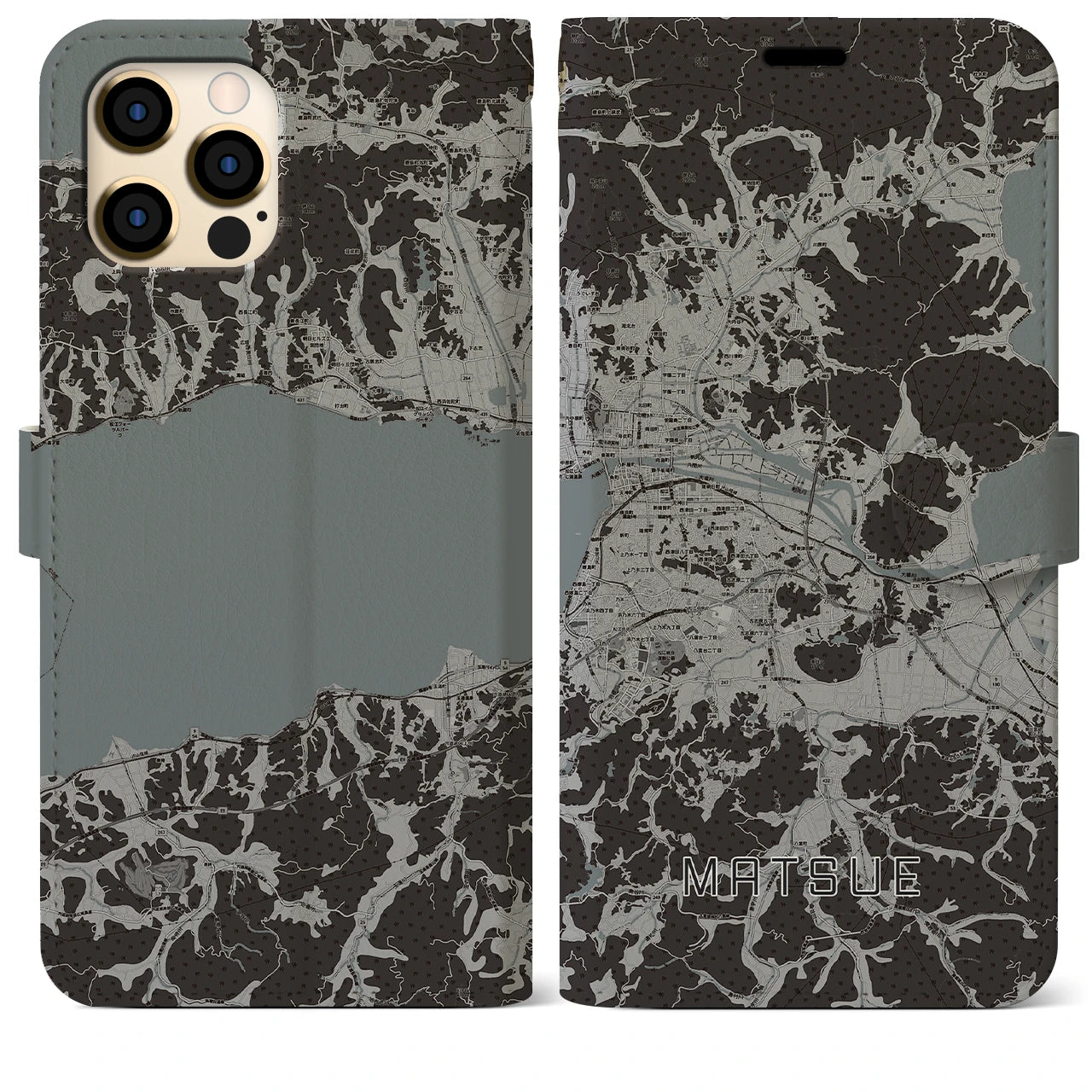 【松江(島根県)】地図柄iPhoneケース(手帳タイプ)モノトーン・iPhone 12 Pro Max 用