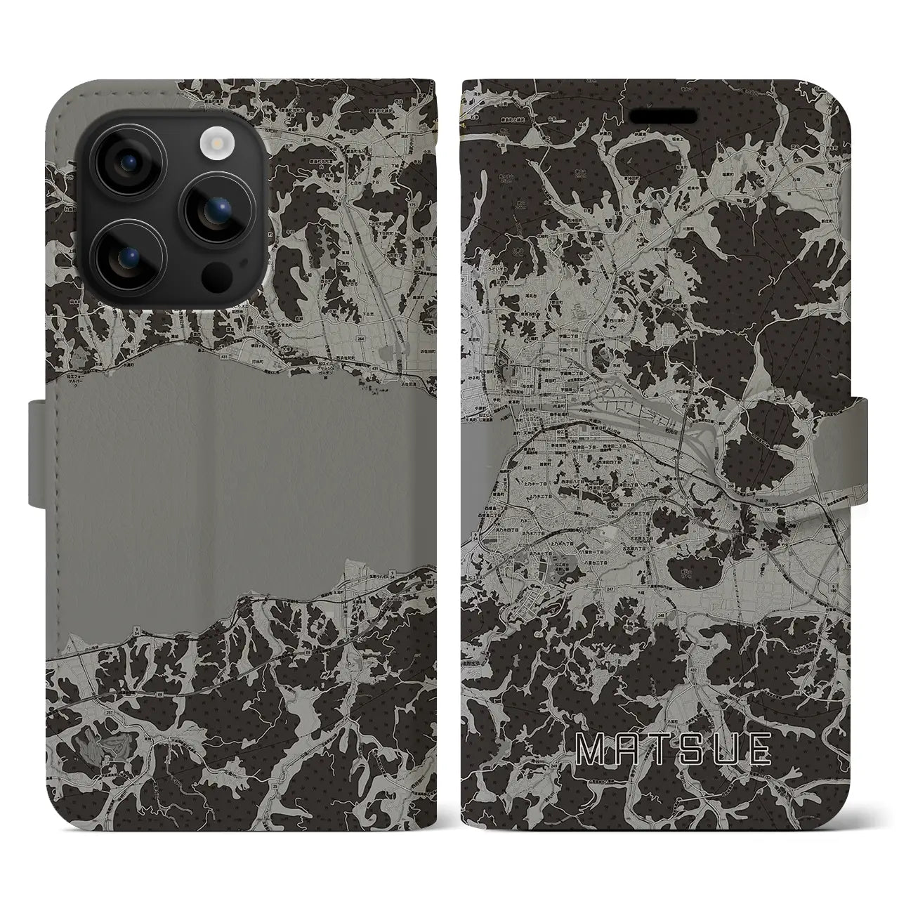 【松江(島根県)】地図柄iPhoneケース(手帳タイプ)モノトーン・iPhone 16 用