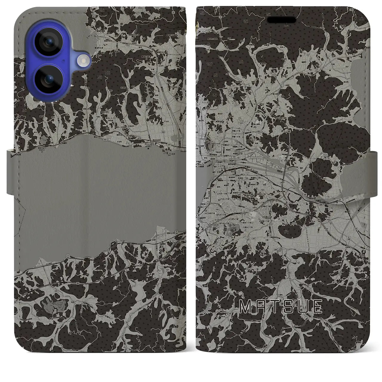 【松江(島根県)】地図柄iPhoneケース(手帳タイプ)モノトーン・iPhone 16 Pro Max 用