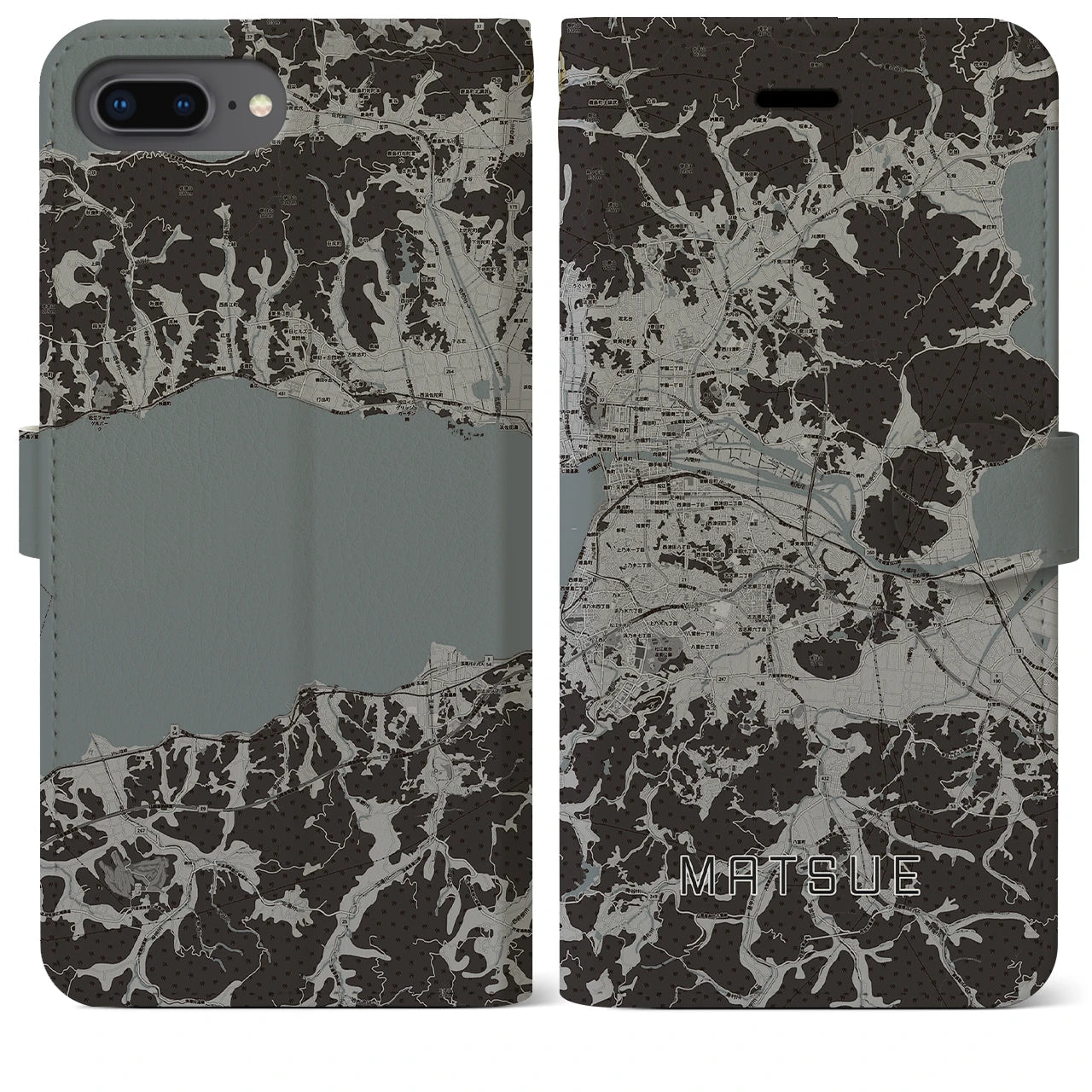 【松江(島根県)】地図柄iPhoneケース(手帳タイプ)モノトーン・iPhone 8Plus /7Plus / 6sPlus / 6Plus 用