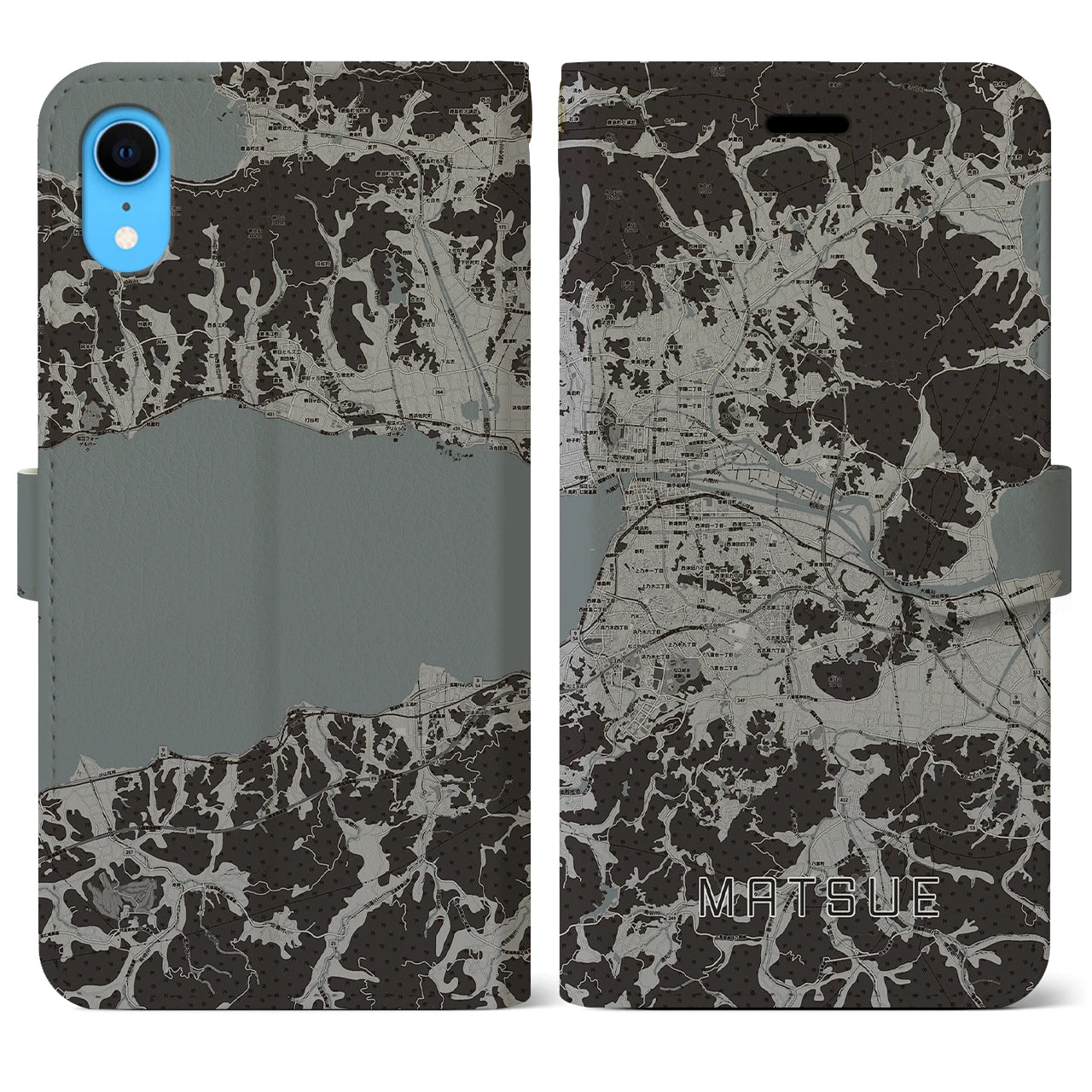 【松江(島根県)】地図柄iPhoneケース(手帳タイプ)モノトーン・iPhone XR 用
