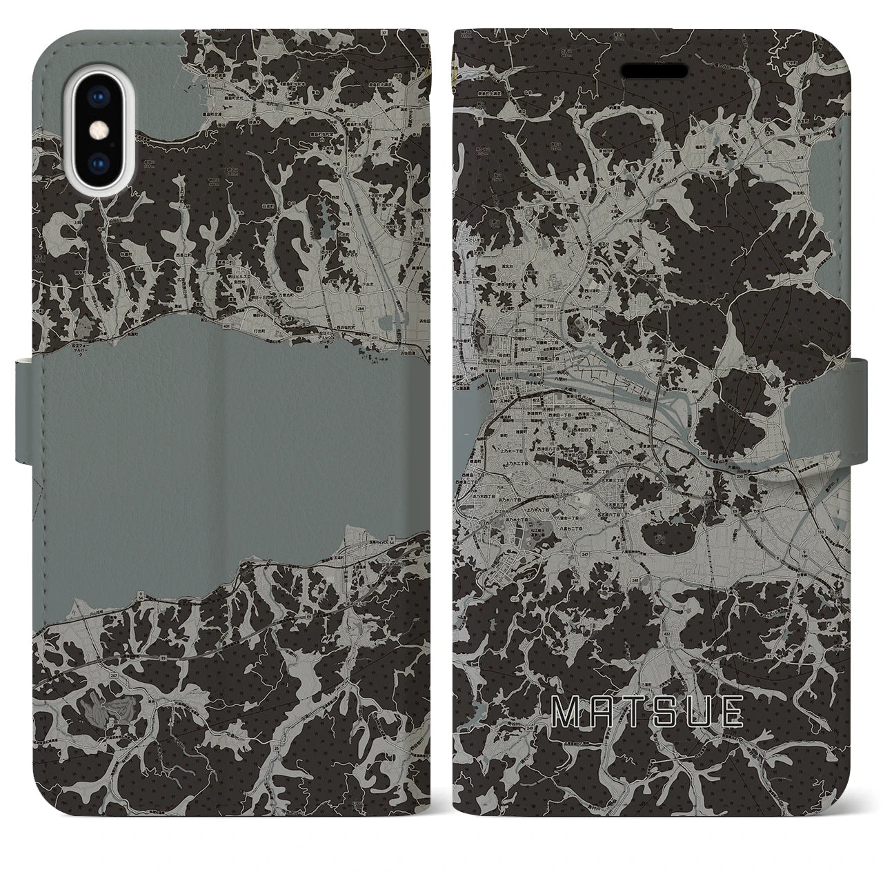 【松江(島根県)】地図柄iPhoneケース(手帳タイプ)モノトーン・iPhone XS Max 用