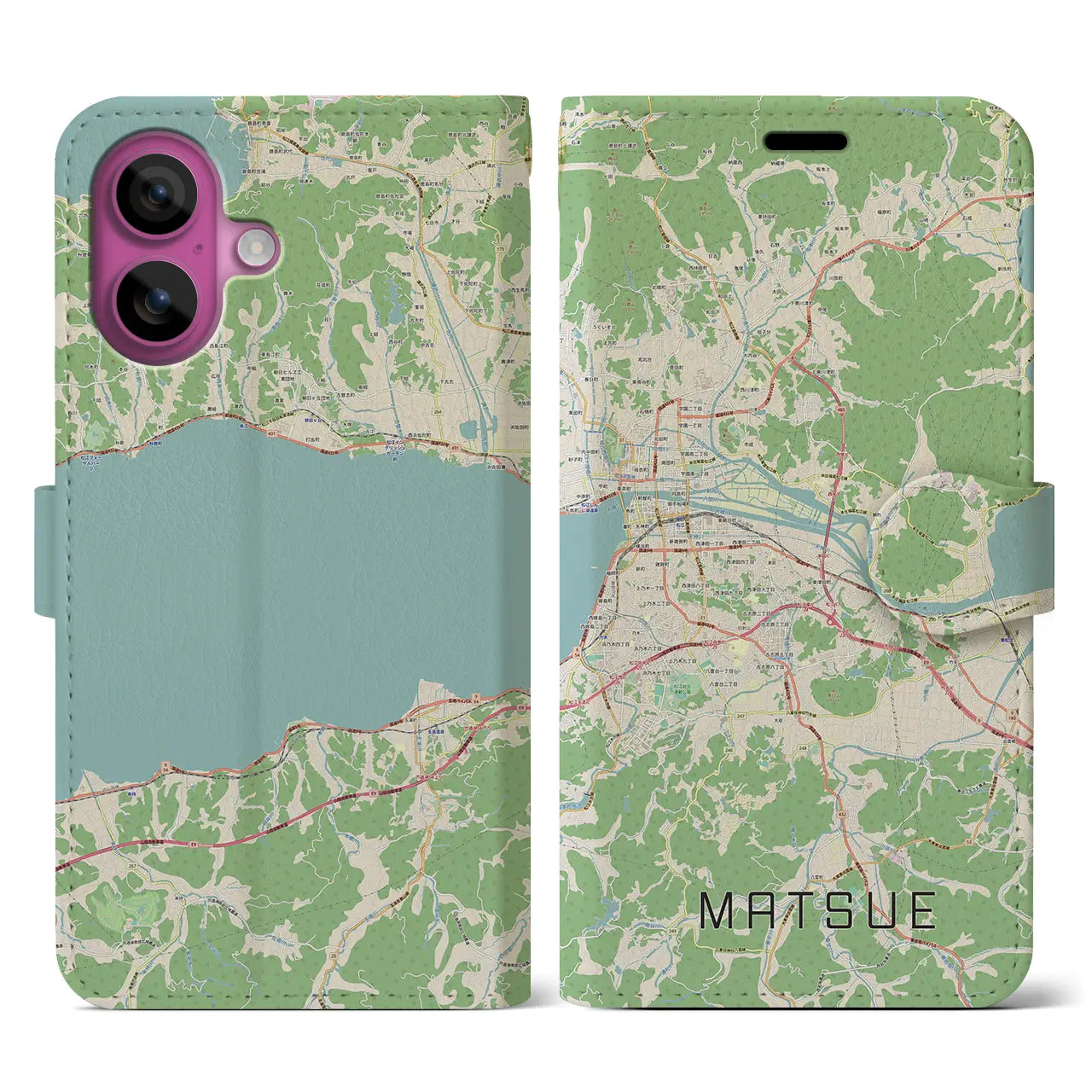 【松江(島根県)】地図柄iPhoneケース(手帳タイプ)ナチュラル・iPhone 16 Pro 用