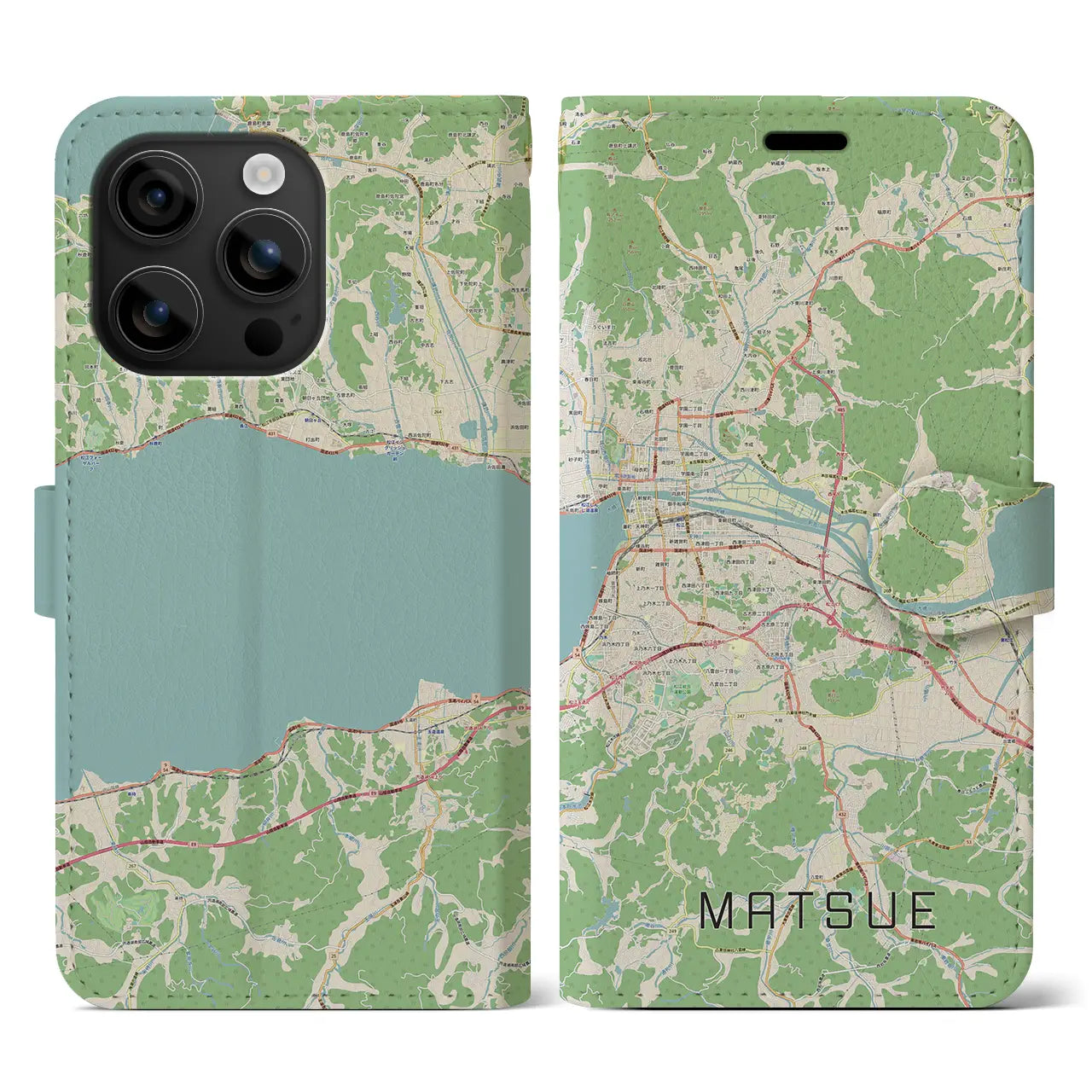 【松江(島根県)】地図柄iPhoneケース(手帳タイプ)ナチュラル・iPhone 16 用