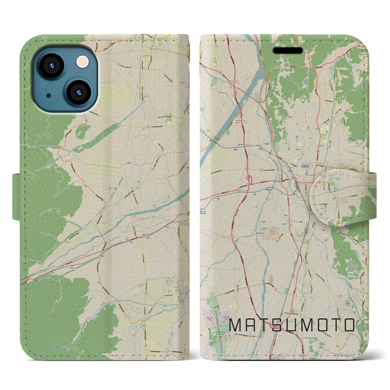 【松本(長野県)】地図柄iPhoneケース(手帳タイプ)