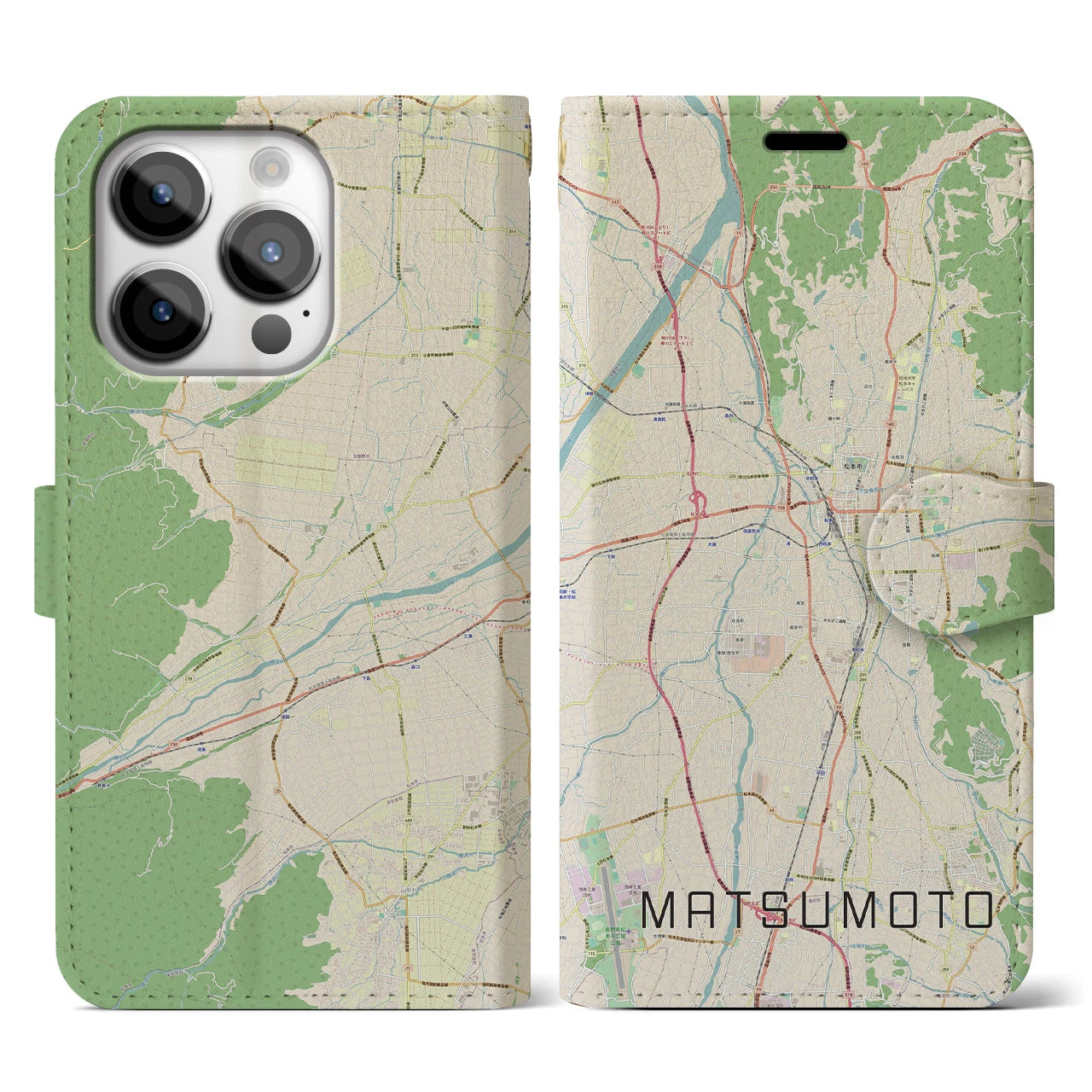 【松本(長野県)】地図柄iPhoneケース(手帳タイプ)