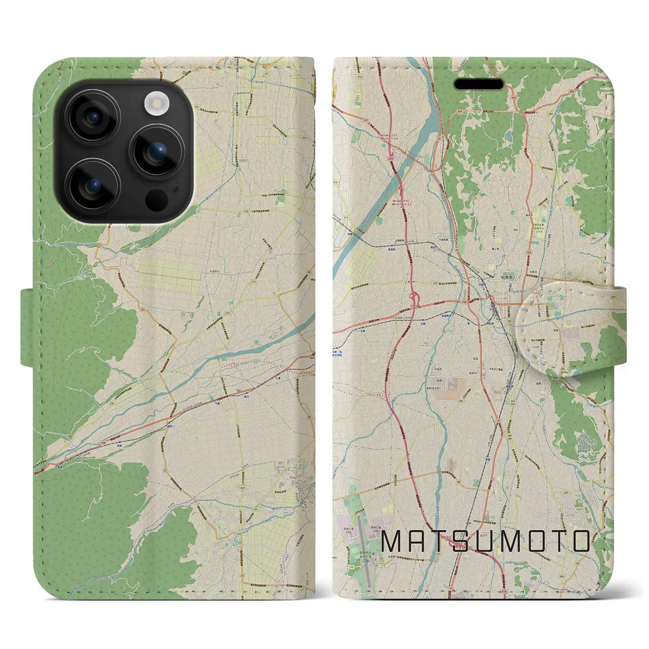 【松本(長野県)】地図柄iPhoneケース(手帳タイプ)ナチュラル・iPhone 16 用