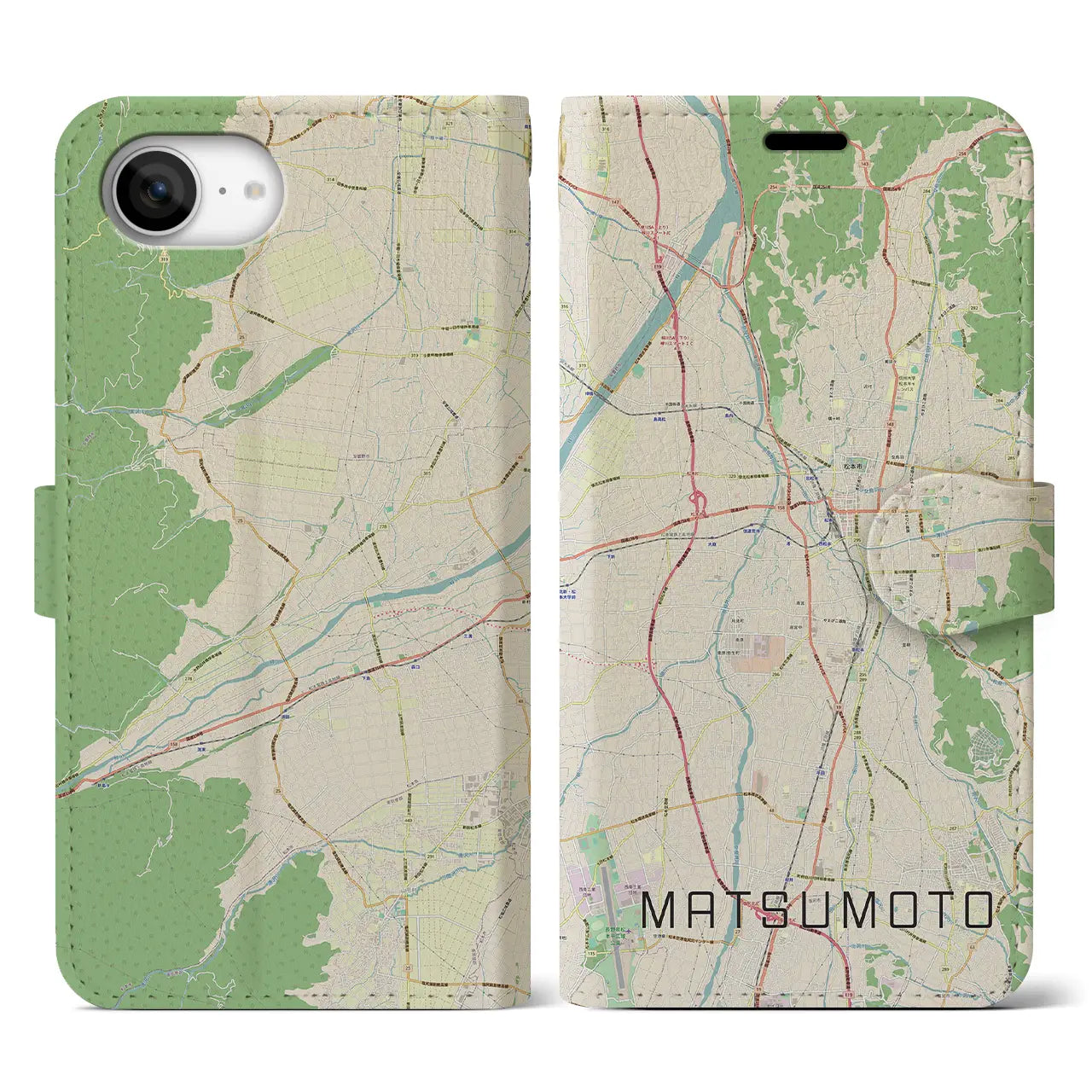 【松本(長野県)】地図柄iPhoneケース(手帳タイプ)