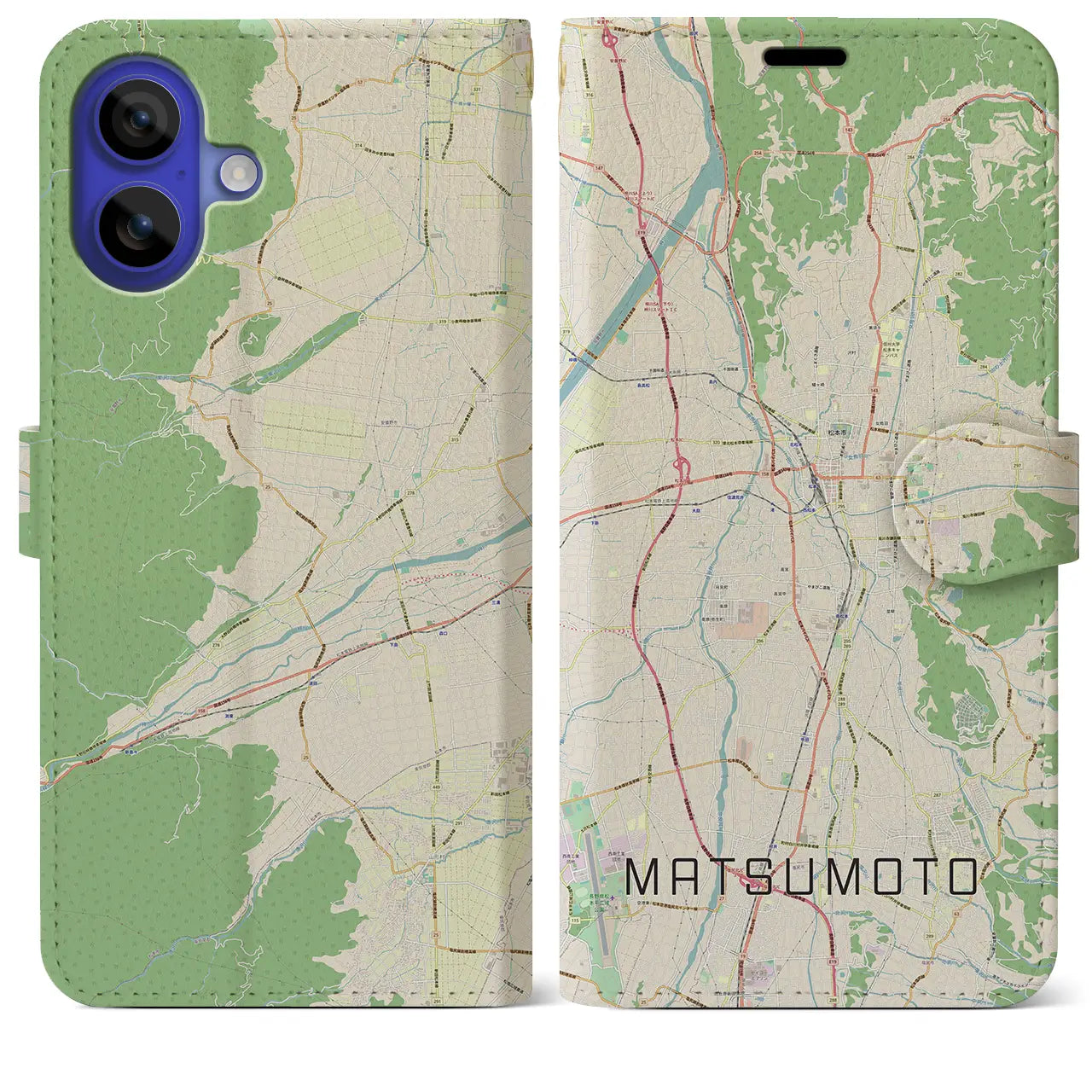 【松本(長野県)】地図柄iPhoneケース(手帳タイプ)