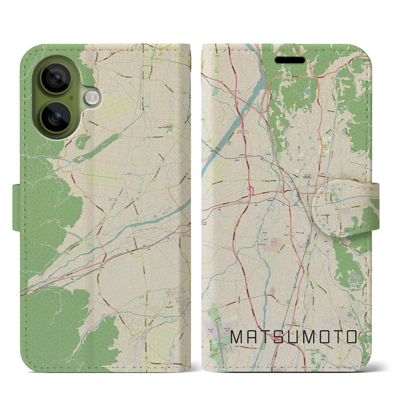 【松本(長野県)】地図柄iPhoneケース(手帳タイプ)