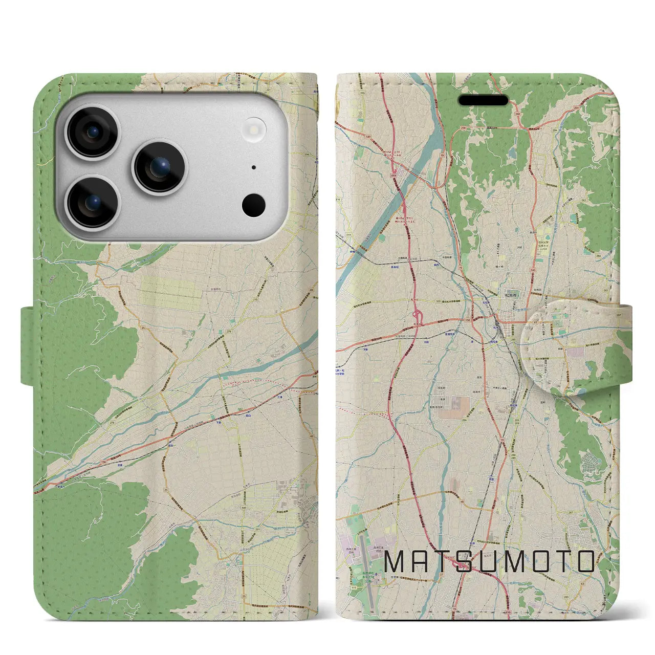 【松本(長野県)】地図柄iPhoneケース(手帳タイプ)