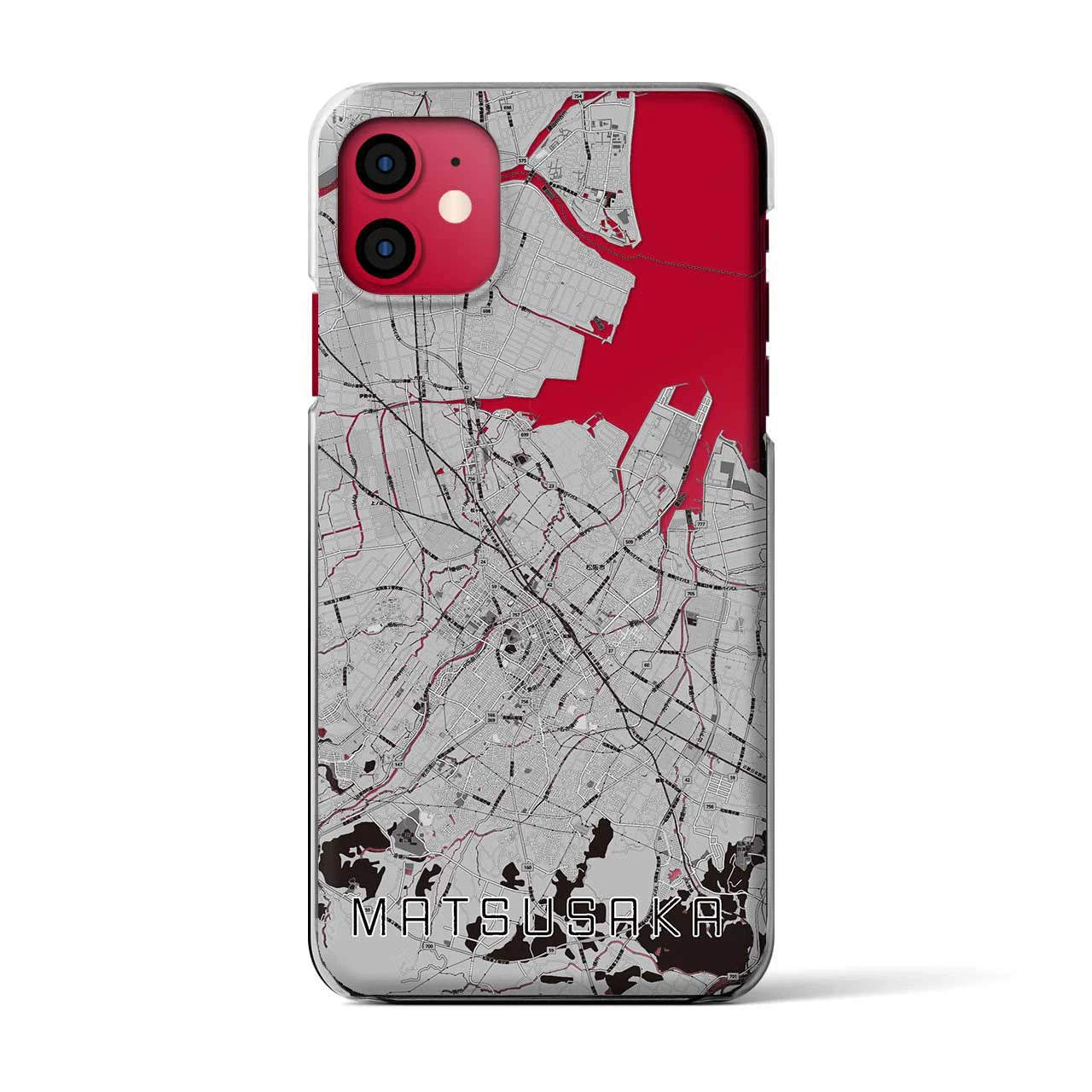 【松阪(三重県)】地図柄iPhoneケース(クリアタイプ)モノトーン・iPhone 11 用