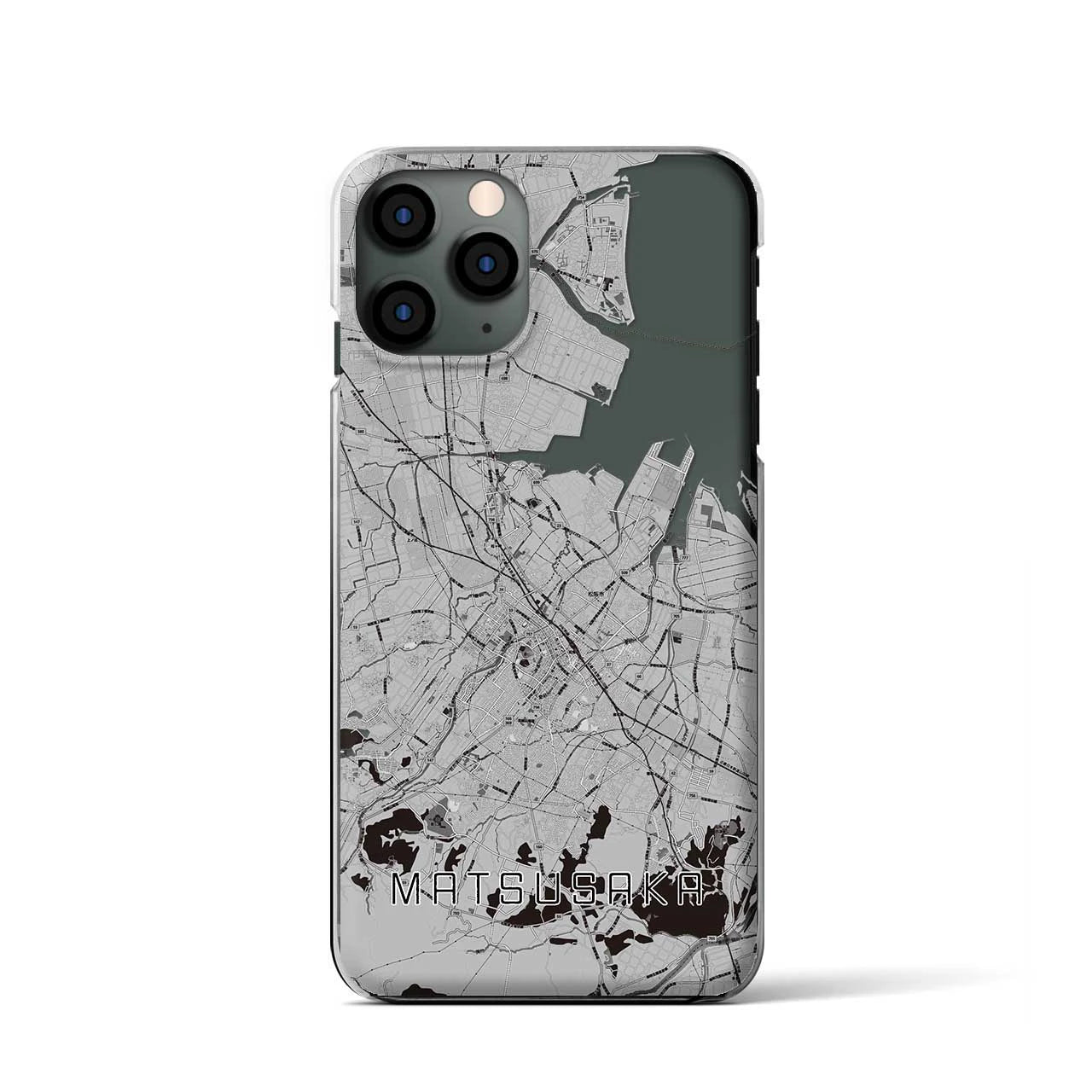 【松阪(三重県)】地図柄iPhoneケース(クリアタイプ)モノトーン・iPhone 11 Pro 用