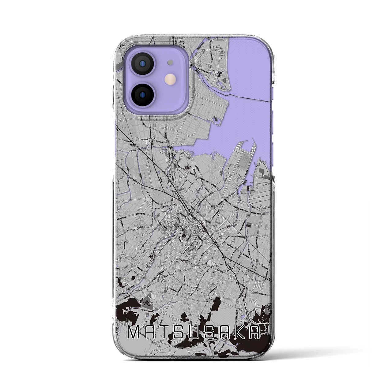 【松阪(三重県)】地図柄iPhoneケース(クリアタイプ)モノトーン・iPhone 12 / 12 Pro 用