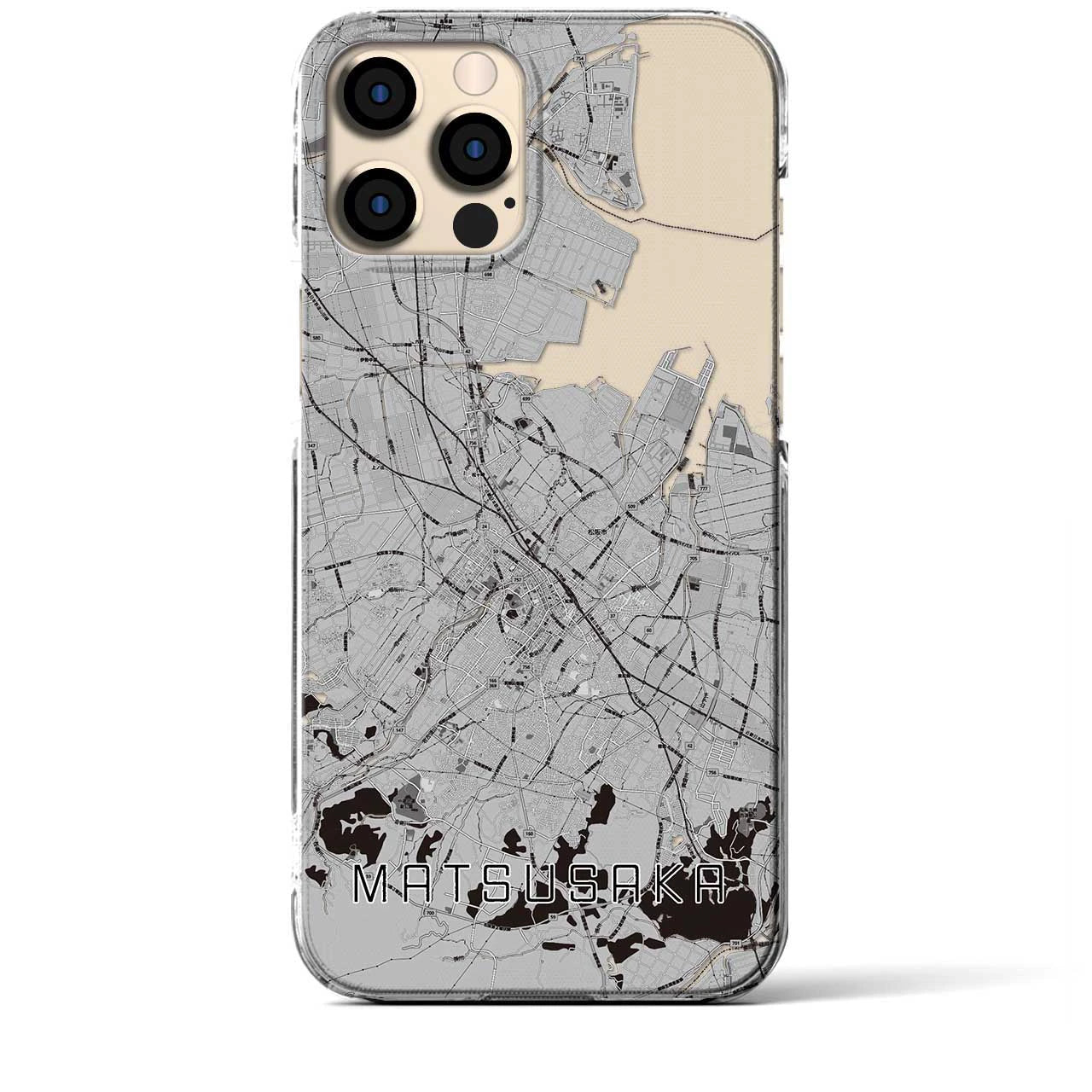 【松阪(三重県)】地図柄iPhoneケース(クリアタイプ)モノトーン・iPhone 12 Pro Max 用