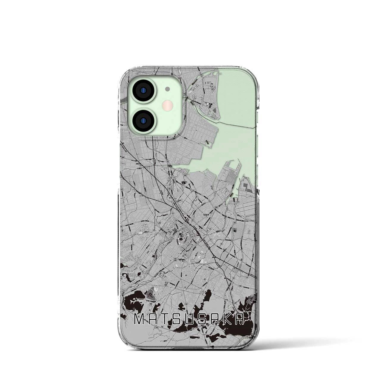 【松阪(三重県)】地図柄iPhoneケース(クリアタイプ)モノトーン・iPhone 12 mini 用