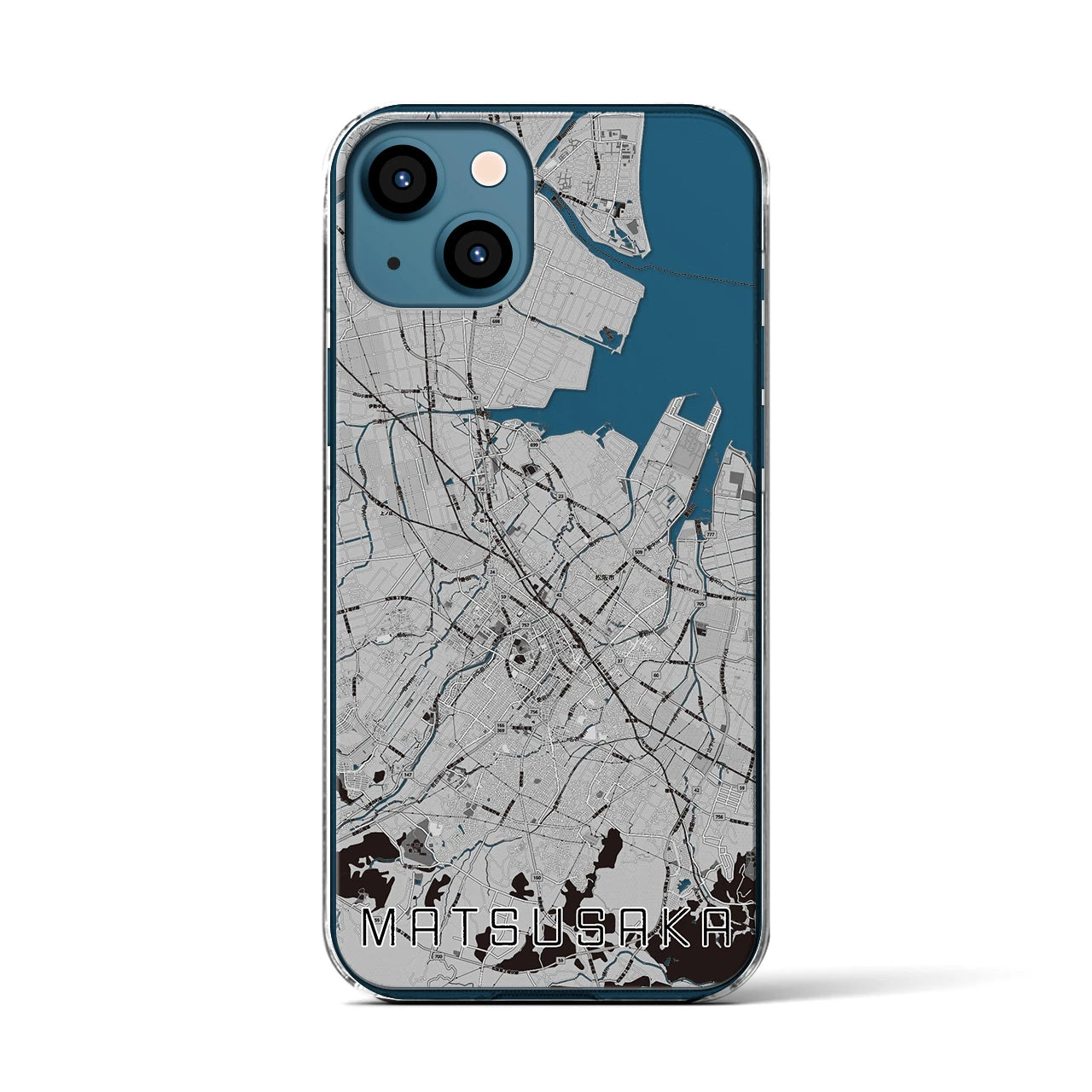 【松阪(三重県)】地図柄iPhoneケース(クリアタイプ)モノトーン・iPhone 13 用