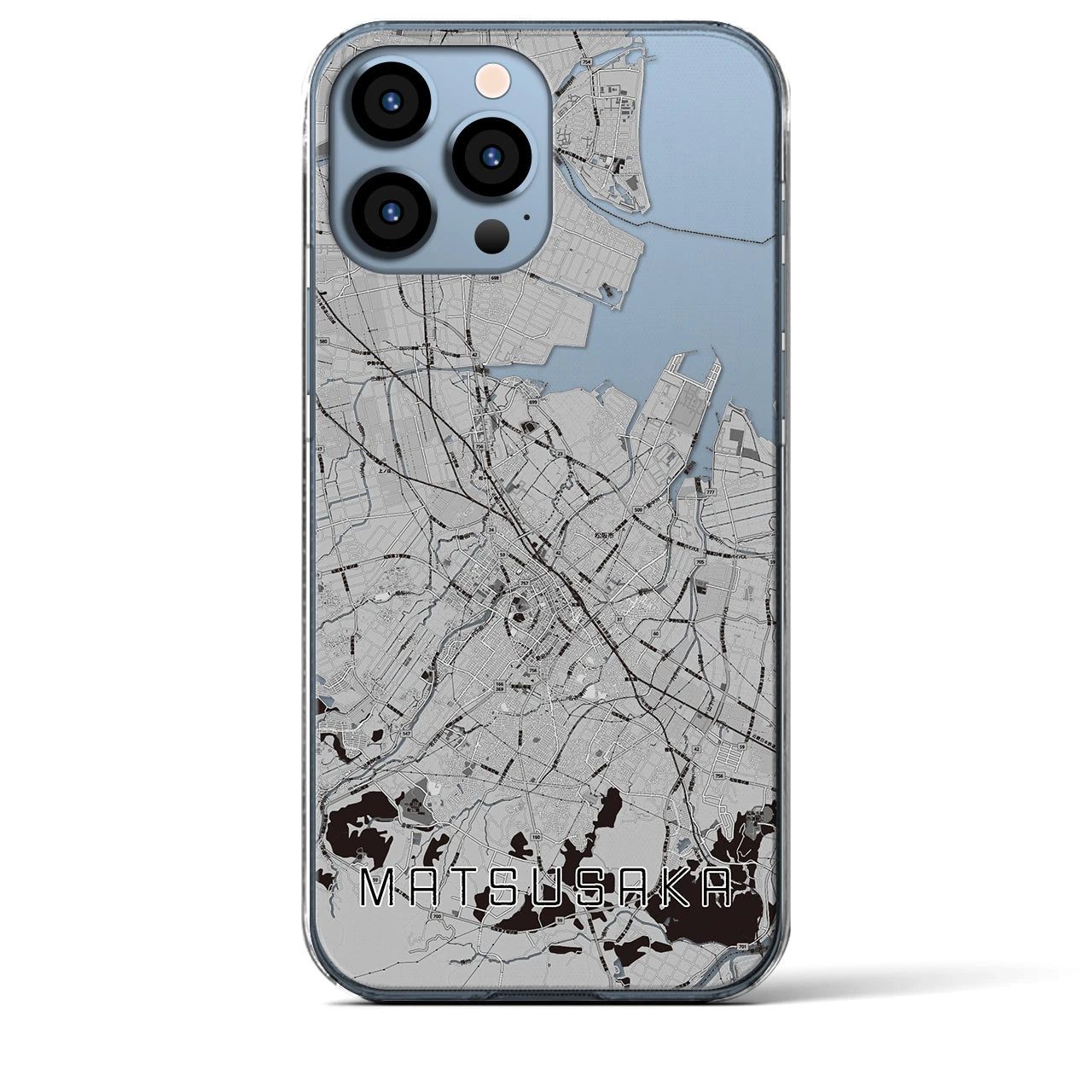 【松阪(三重県)】地図柄iPhoneケース(クリアタイプ)モノトーン・iPhone 13 Pro Max 用