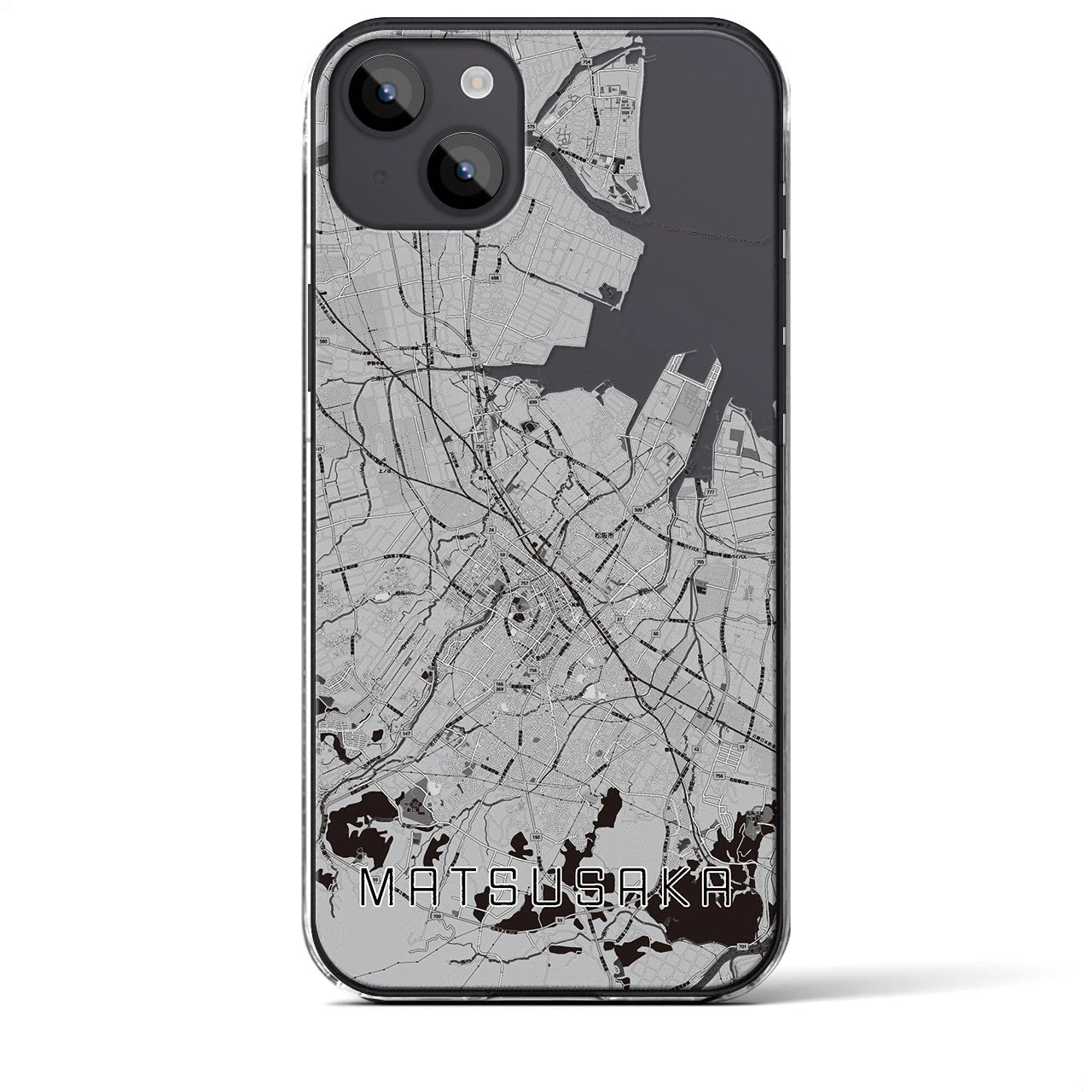 【松阪(三重県)】地図柄iPhoneケース(クリアタイプ)モノトーン・iPhone 14 Plus 用