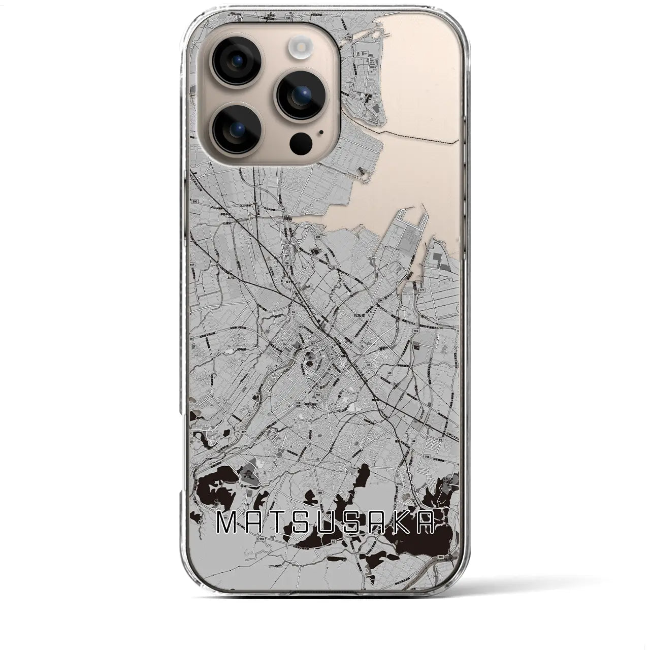 【松阪(三重県)】地図柄iPhoneケース(クリアタイプ)モノトーン・iPhone 16 Plus 用