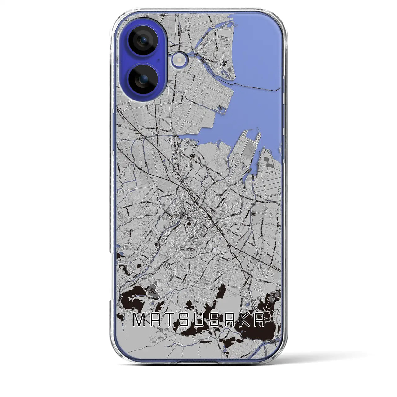 【松阪(三重県)】地図柄iPhoneケース(クリアタイプ)モノトーン・iPhone 16 Pro Max 用