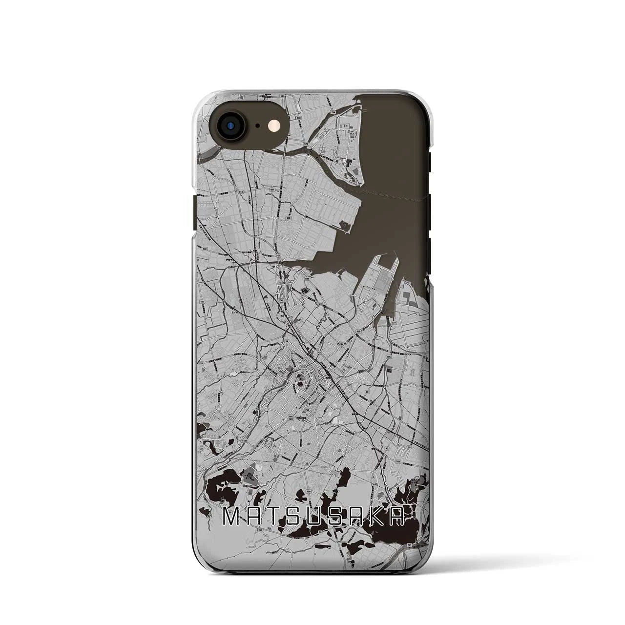 【松阪(三重県)】地図柄iPhoneケース(クリアタイプ)モノトーン・iPhone SE(第3 / 第2世代) / 8 / 7 / 6s / 6 用