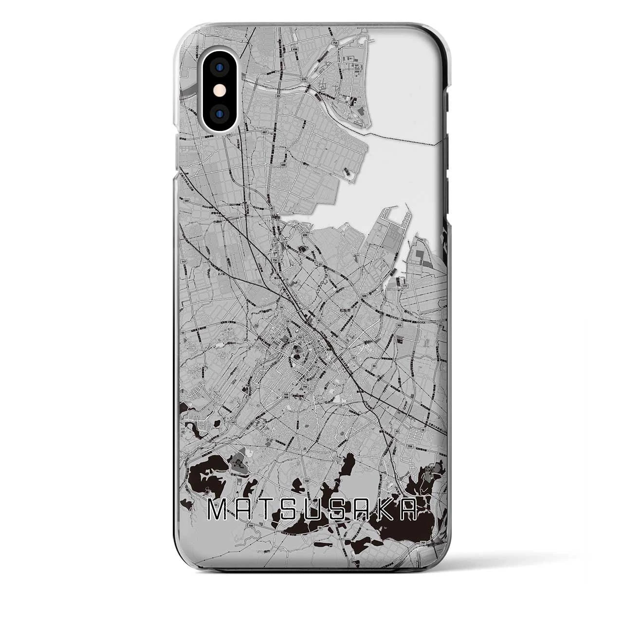 【松阪(三重県)】地図柄iPhoneケース(クリアタイプ)モノトーン・iPhone XS Max 用