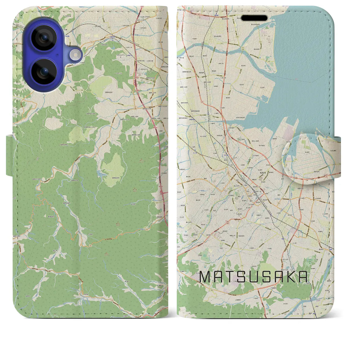 【松阪(三重県)】地図柄iPhoneケース(手帳タイプ)ナチュラル・iPhone 16 Pro Max 用