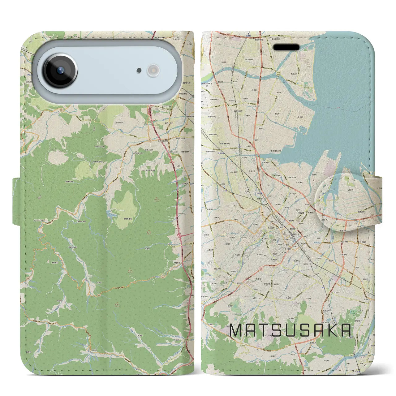 【松阪(三重県)】地図柄iPhoneケース(手帳タイプ)モノトーン・iPhone 17 Pro Max 用