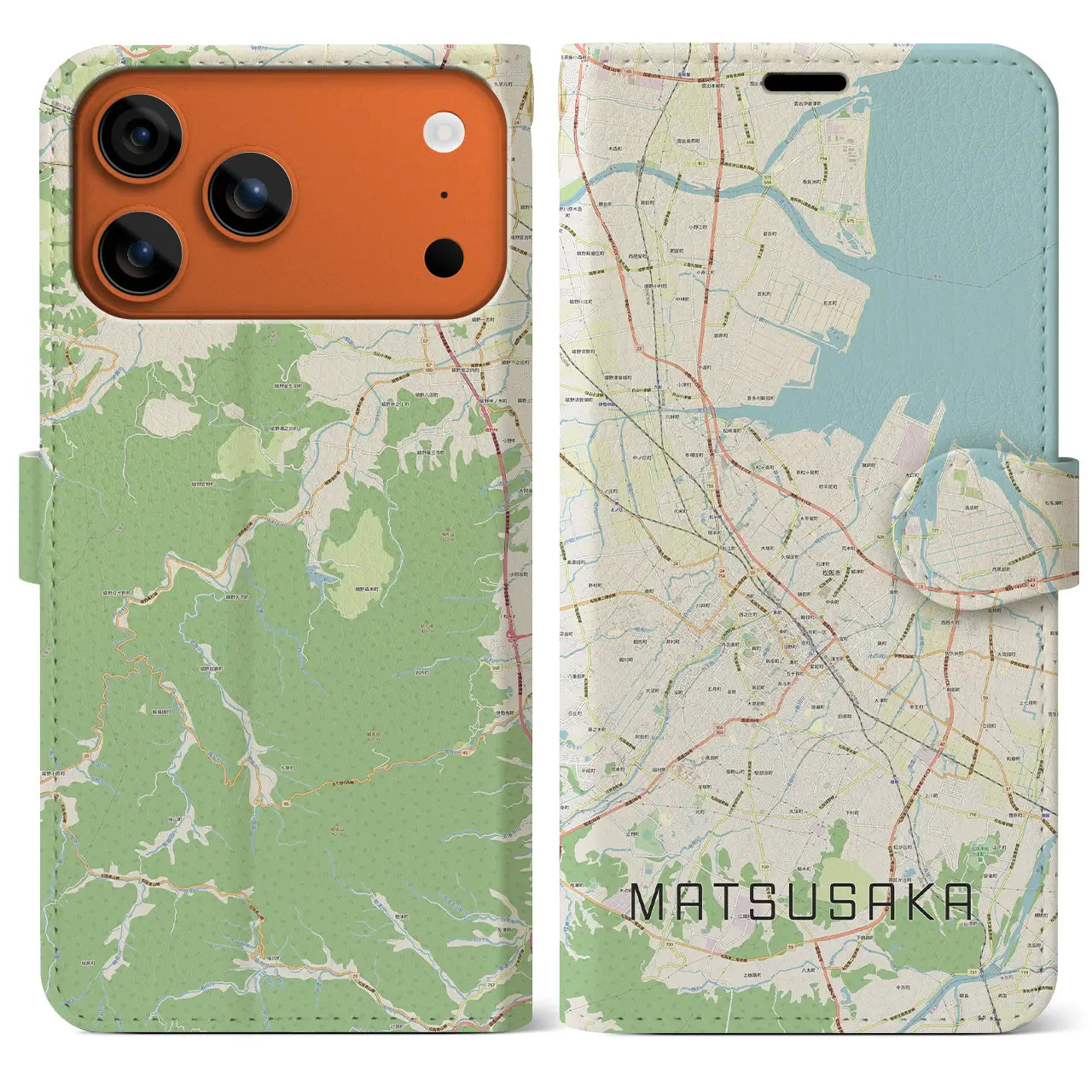 【松阪(三重県)】地図柄iPhoneケース(手帳タイプ)ナチュラル・iPhone 17 Pro Max 用