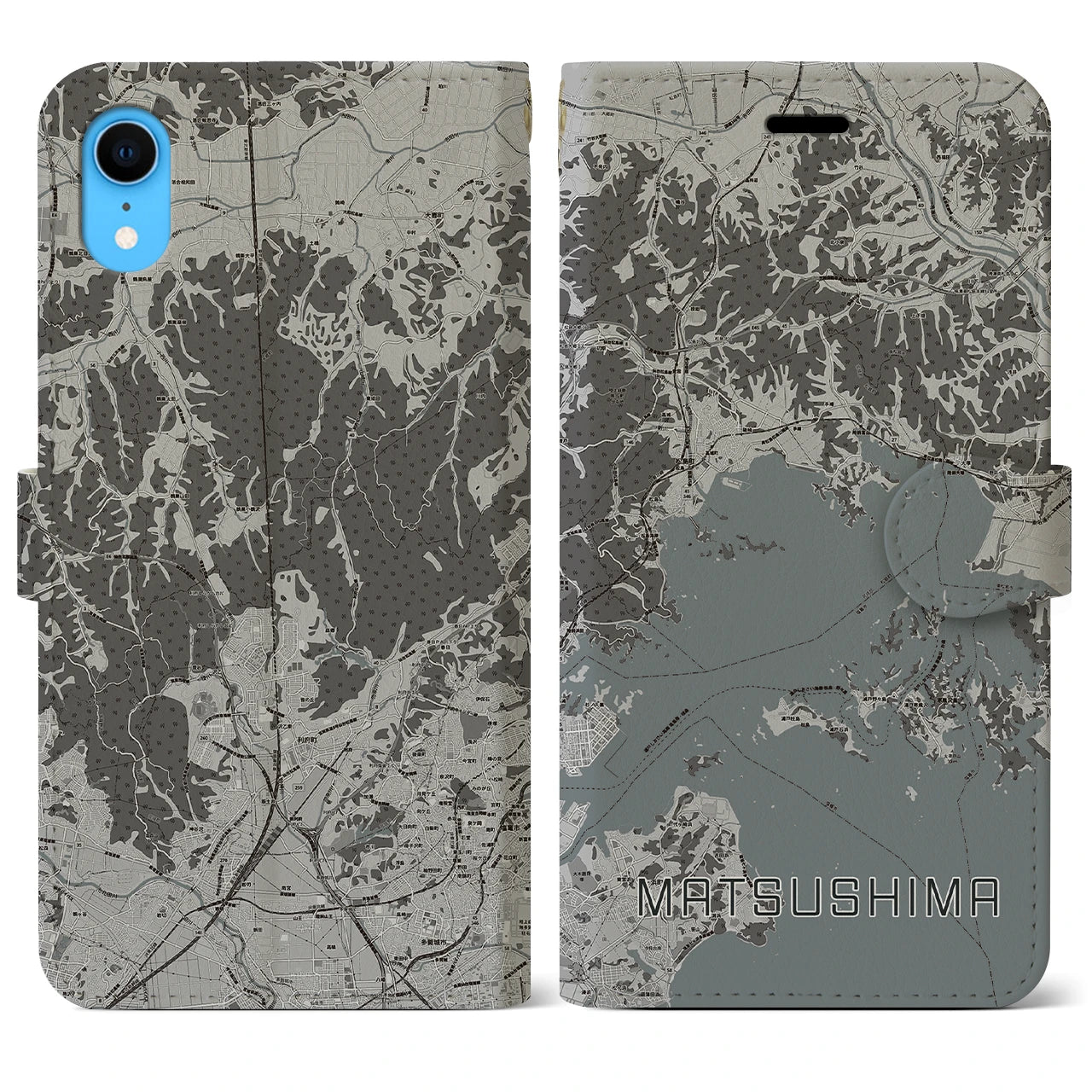 【松島(宮城県)】地図柄iPhoneケース(手帳タイプ)モノトーン・iPhone XR 用