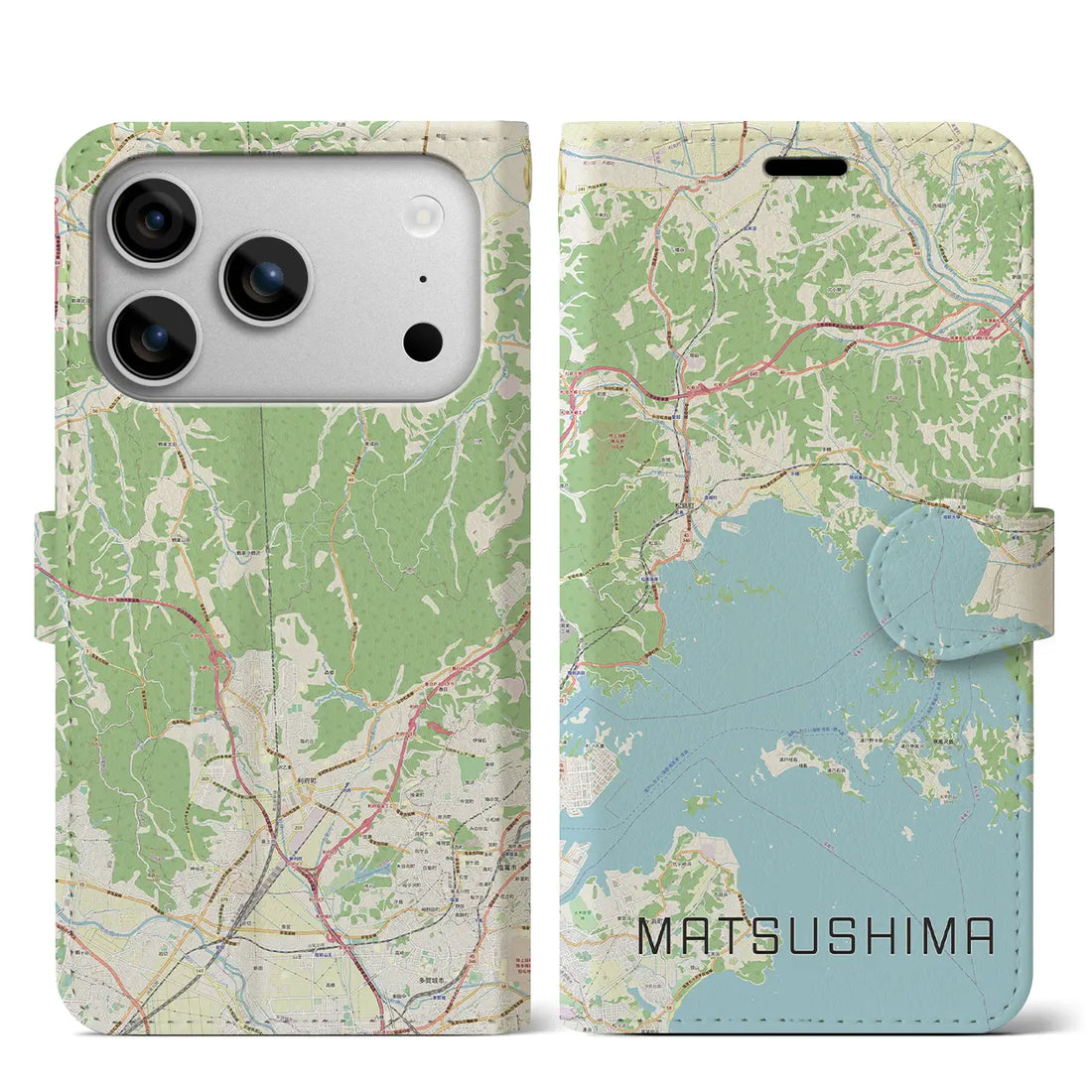 【松島(宮城県)】地図柄iPhoneケース(手帳タイプ)ナチュラル・iPhone 17 Pro Max 用