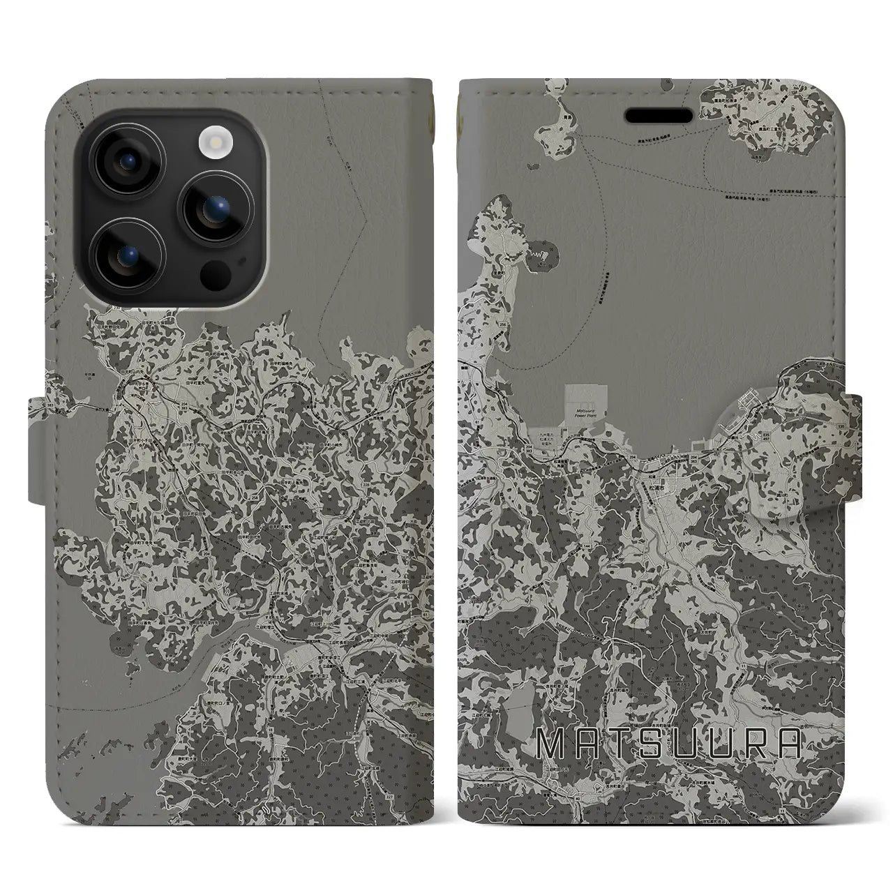 【松浦(長崎県)】地図柄iPhoneケース(手帳タイプ)モノトーン・iPhone 16 用