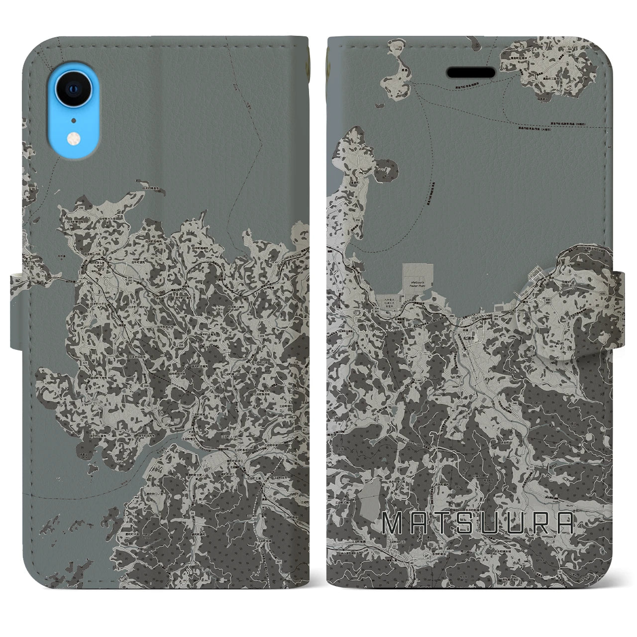 【松浦(長崎県)】地図柄iPhoneケース(手帳タイプ)モノトーン・iPhone XR 用