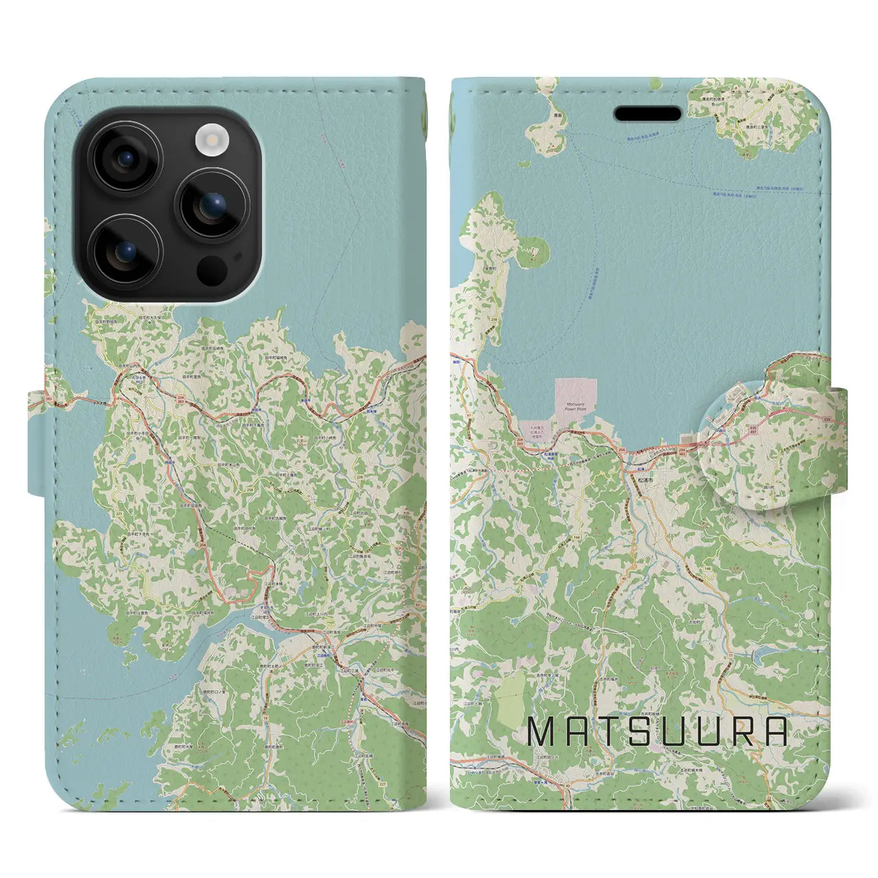 【松浦(長崎県)】地図柄iPhoneケース(手帳タイプ)ナチュラル・iPhone 16 用
