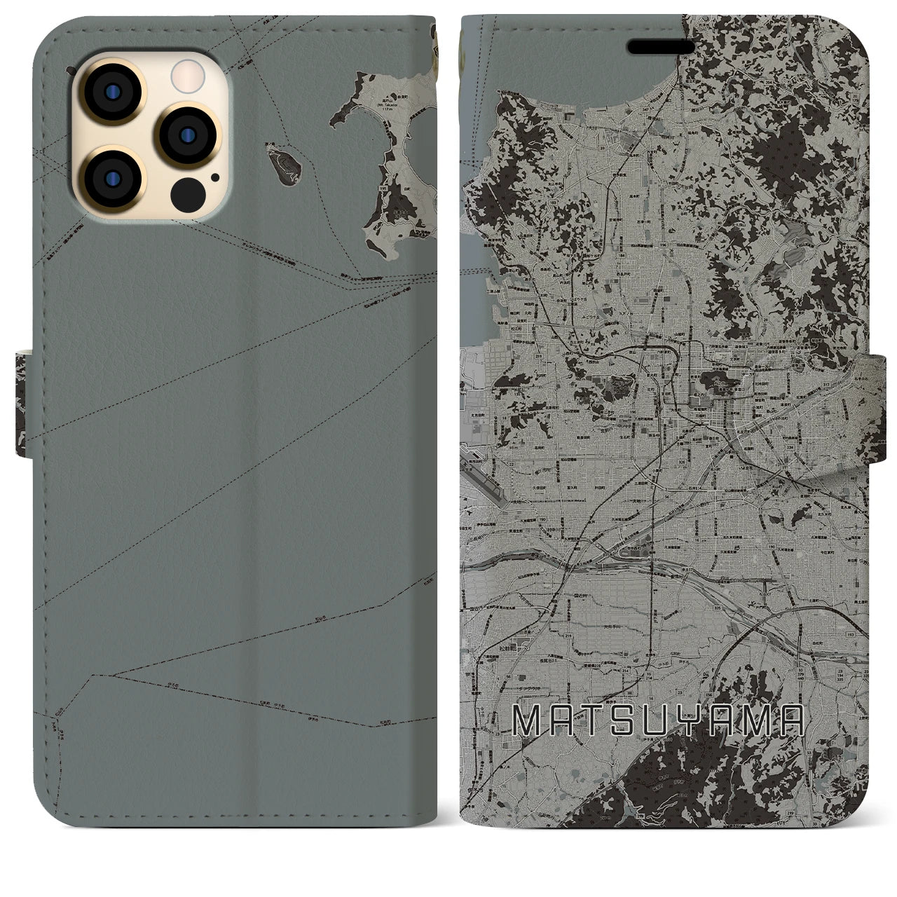 【松山(愛媛県)】地図柄iPhoneケース(手帳タイプ)