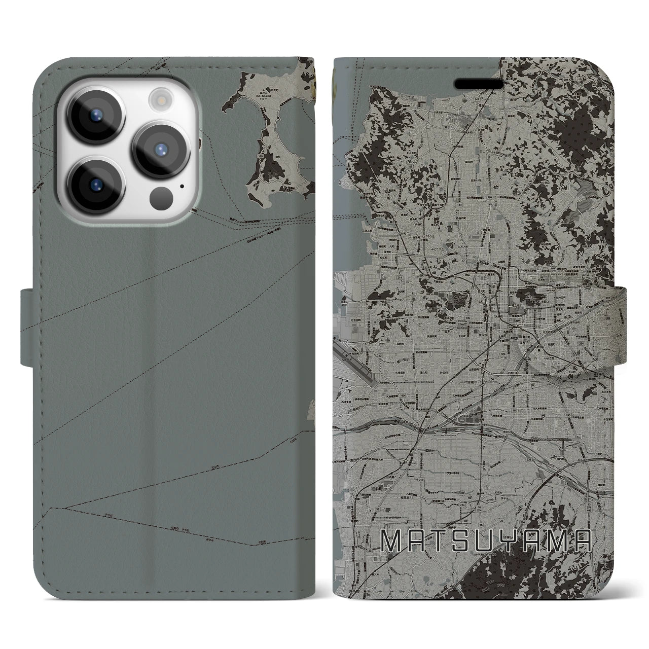 【松山(愛媛県)】地図柄iPhoneケース(手帳タイプ)