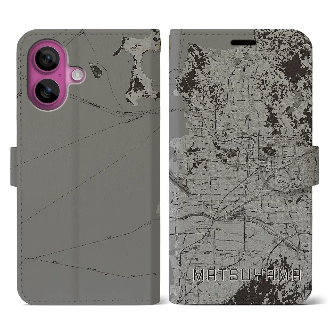 【松山(愛媛県)】地図柄iPhoneケース(手帳タイプ)